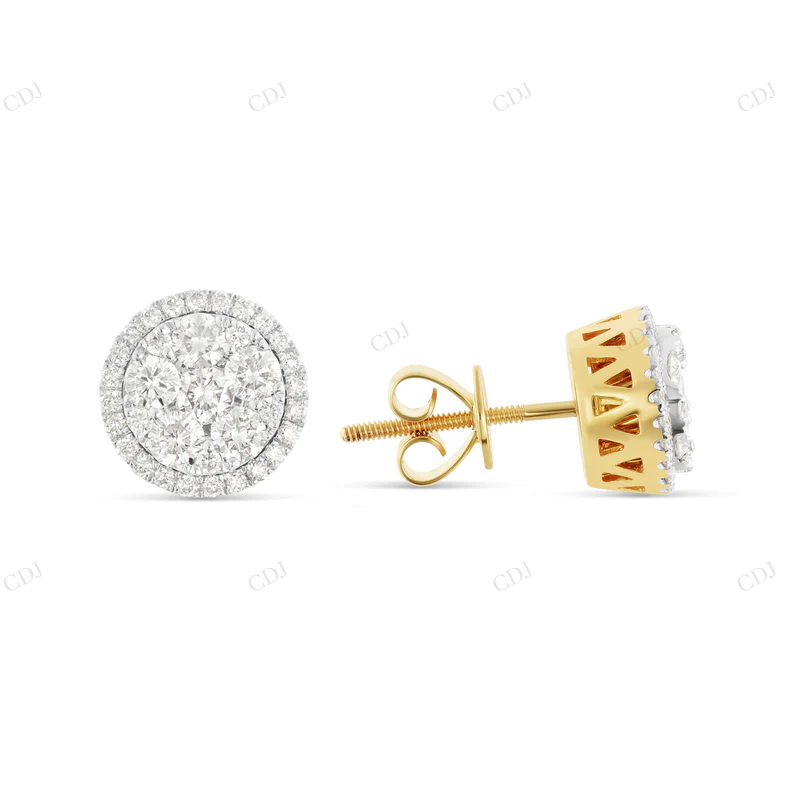 14K White Gold Cluster Diamond Stud Earrings Stud earrings CustomDiamJewel
