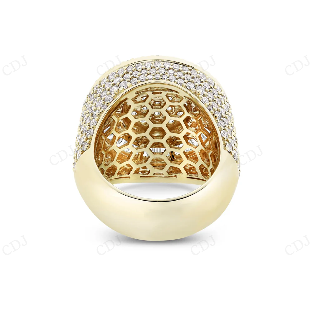 18kt Yellow Gold Circle Halo Baguette Diamond Moissanite Ring hip hop jewelry CustomDiamJewel