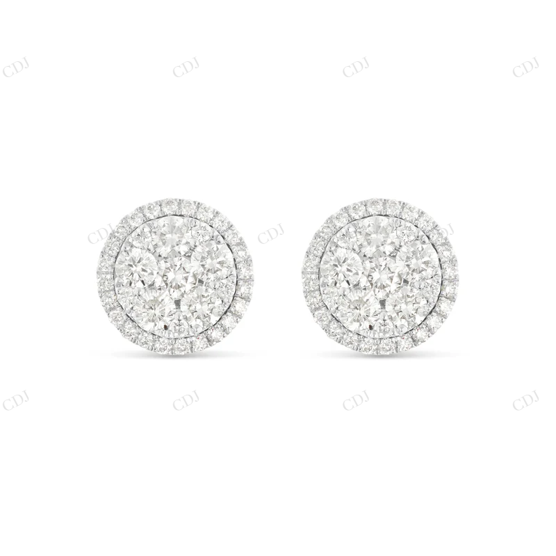 14K White Gold Cluster Diamond Stud Earrings Stud earrings CustomDiamJewel