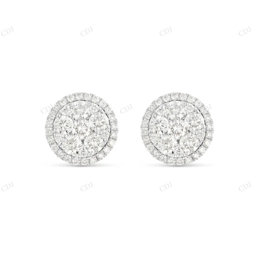 14K White Gold Cluster Diamond Stud Earrings Stud earrings CustomDiamJewel