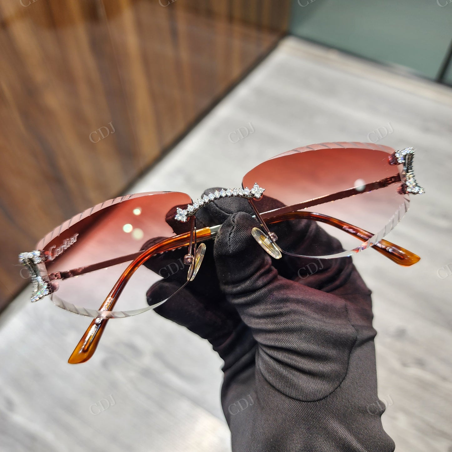 Hip Hop Moissanite Rectangle Shape Brown Glass Sunglasses hip hop jewelry CustomDiamJewel