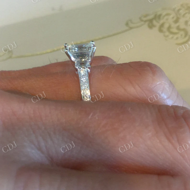 Emerald 3 Stone Moissanite Engagement Ring  customdiamjewel   