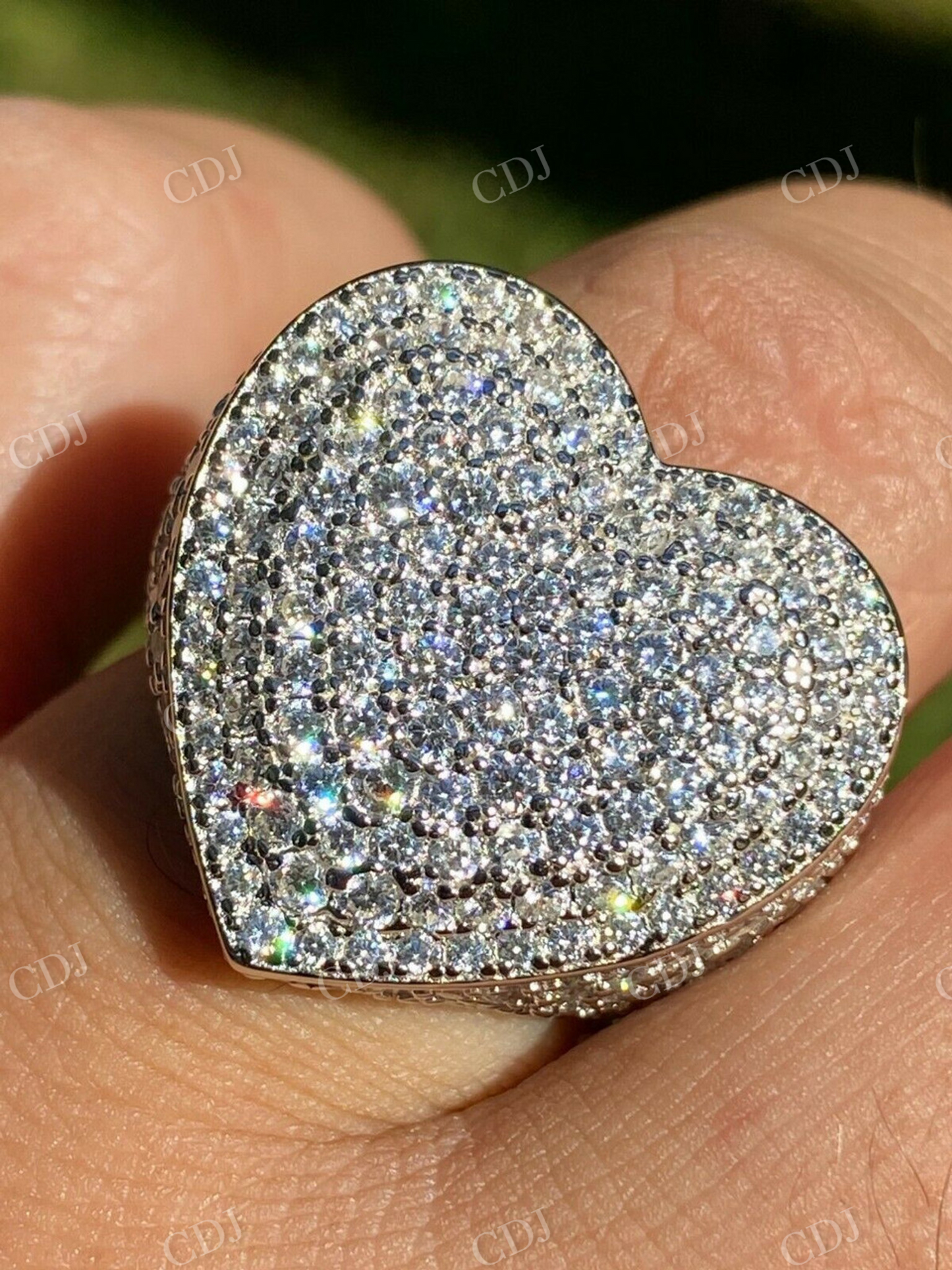 Heart Shape Round Cut Diamond Iced Ring  customdiamjewel   