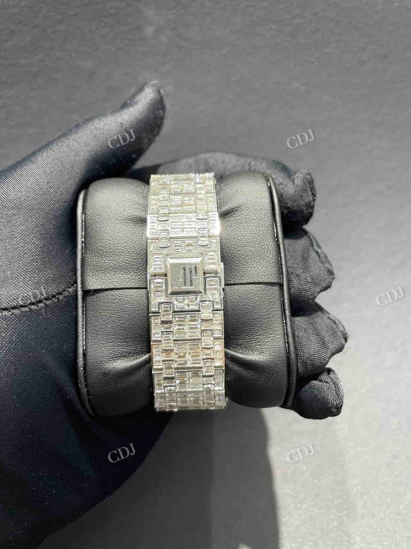 41mm Fully Iced Out Baguette Studded Bust Down AP Moissanite Watch customdiamjewel