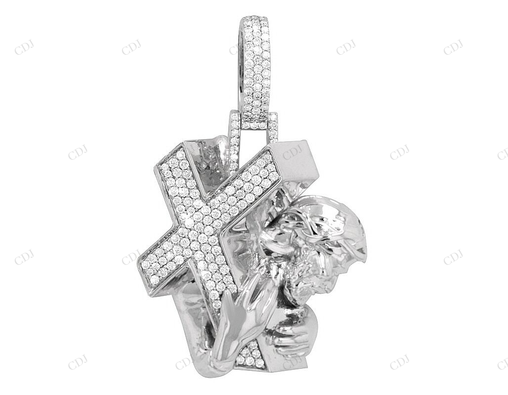 10K Gold Lab Grown Diamond Jesus Carrying Cross Pendant Hip Hop Pendent CustomDiamJewel