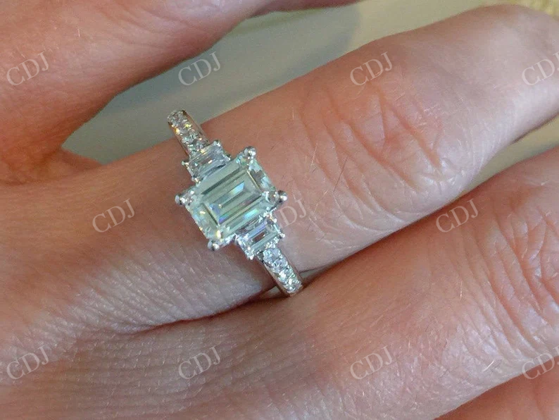 Emerald 3 Stone Moissanite Engagement Ring  customdiamjewel   