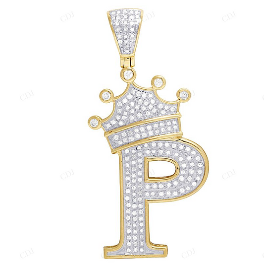 0.50 CTW Real Diamond Initial "P" Crown Pendant CustomDiamJewel