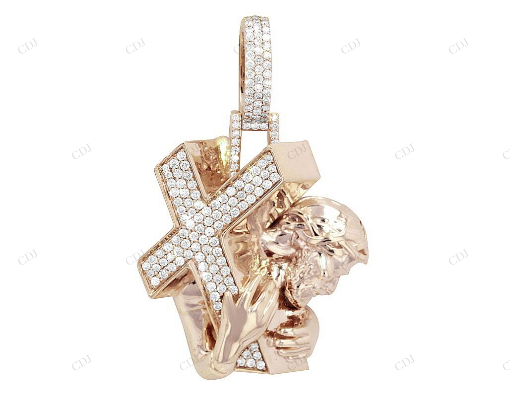 10K Gold Lab Grown Diamond Jesus Carrying Cross Pendant Hip Hop Pendent CustomDiamJewel