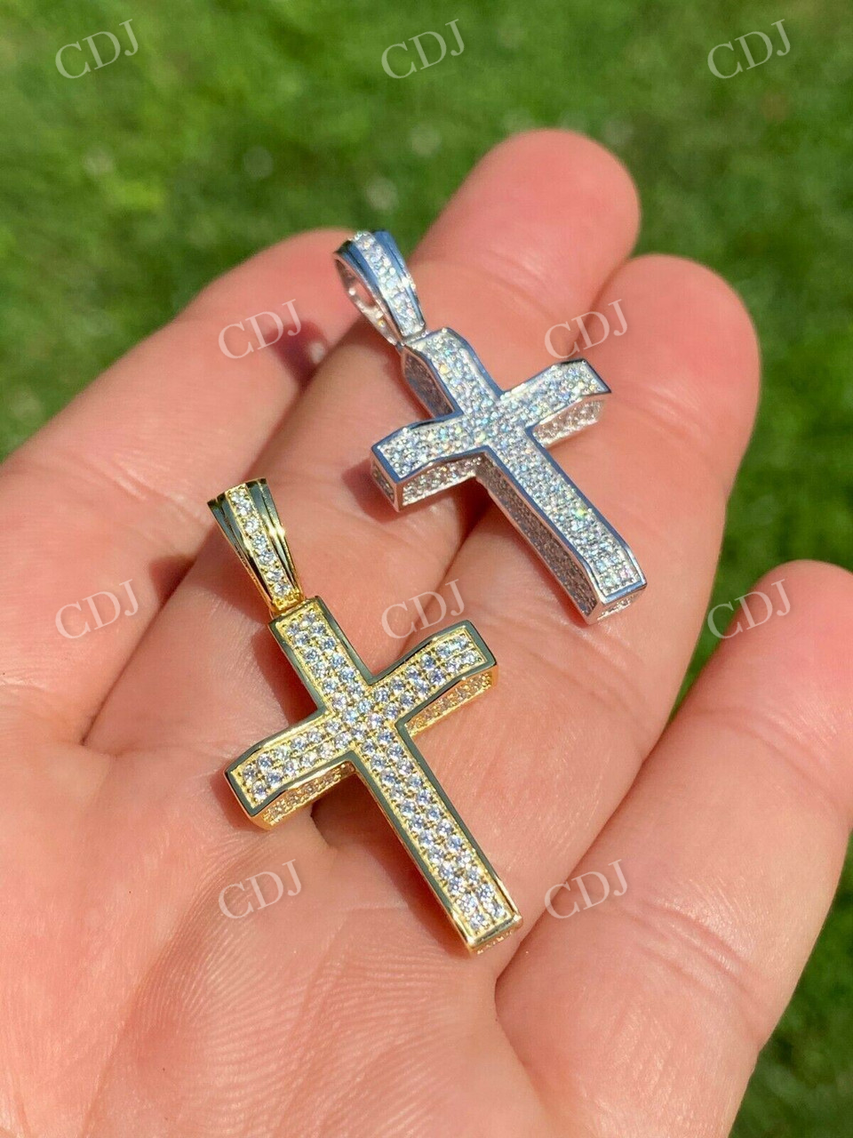 1" Iced Diamond Cross Pendant  customdiamjewel   