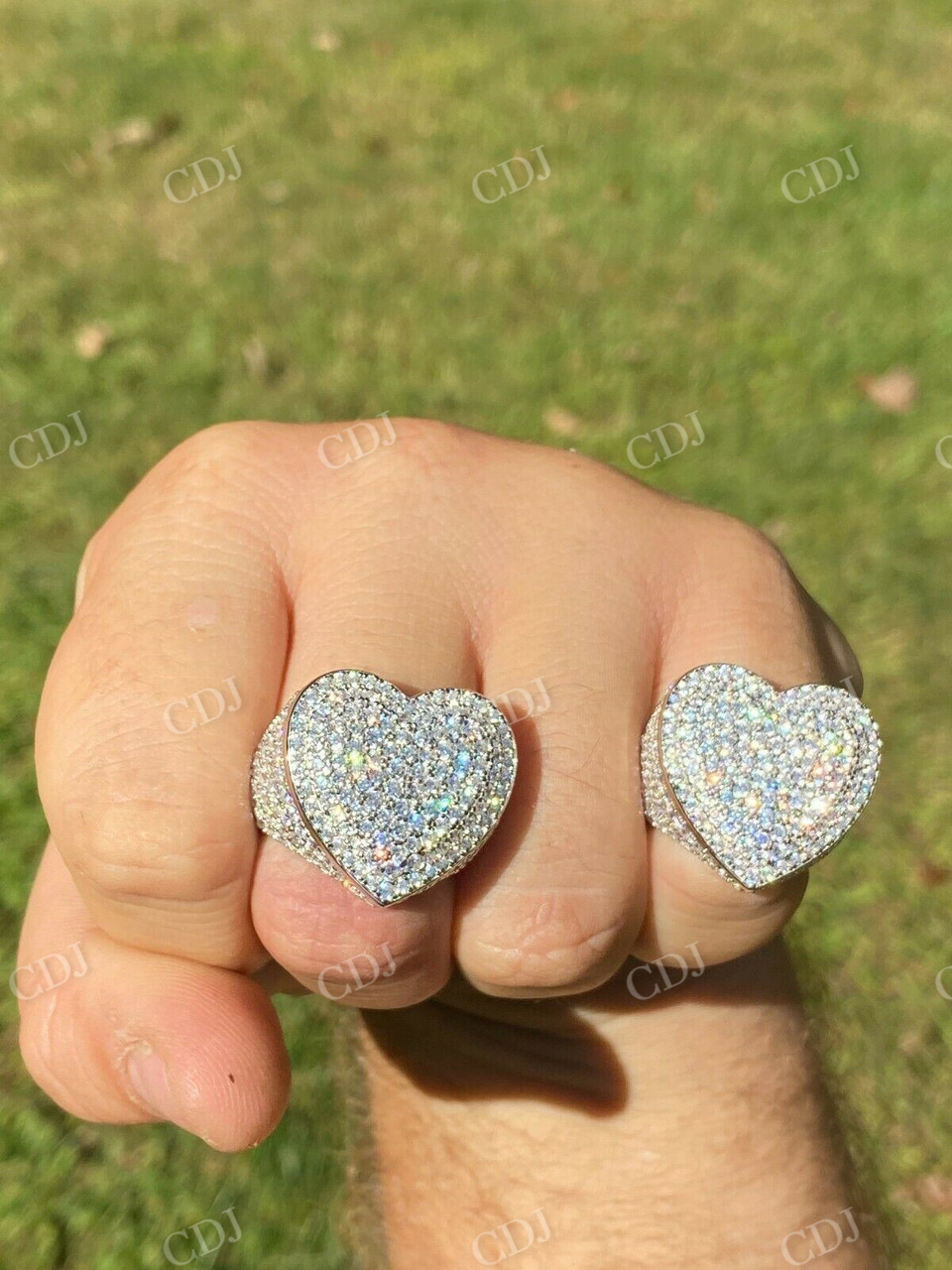 Heart Shape Round Cut Diamond Iced Ring  customdiamjewel   