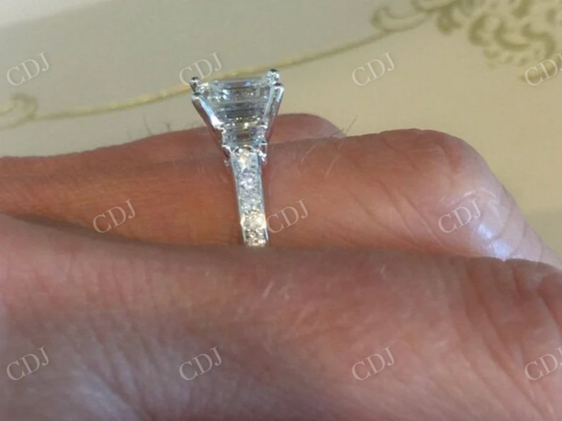 Emerald 3 Stone Moissanite Engagement Ring  customdiamjewel   