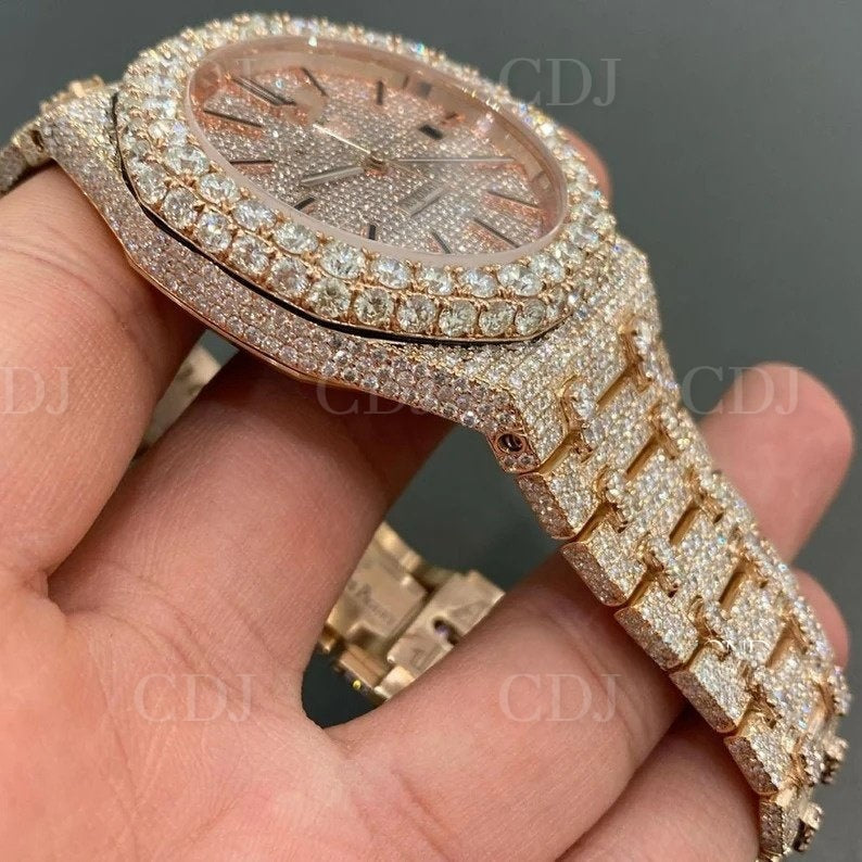 Iced Out Diamond Watch For Men Stainless Steel Handmade Diamond Dial Swiss Automatic Watch 25 To 28 Carat (Approx.)