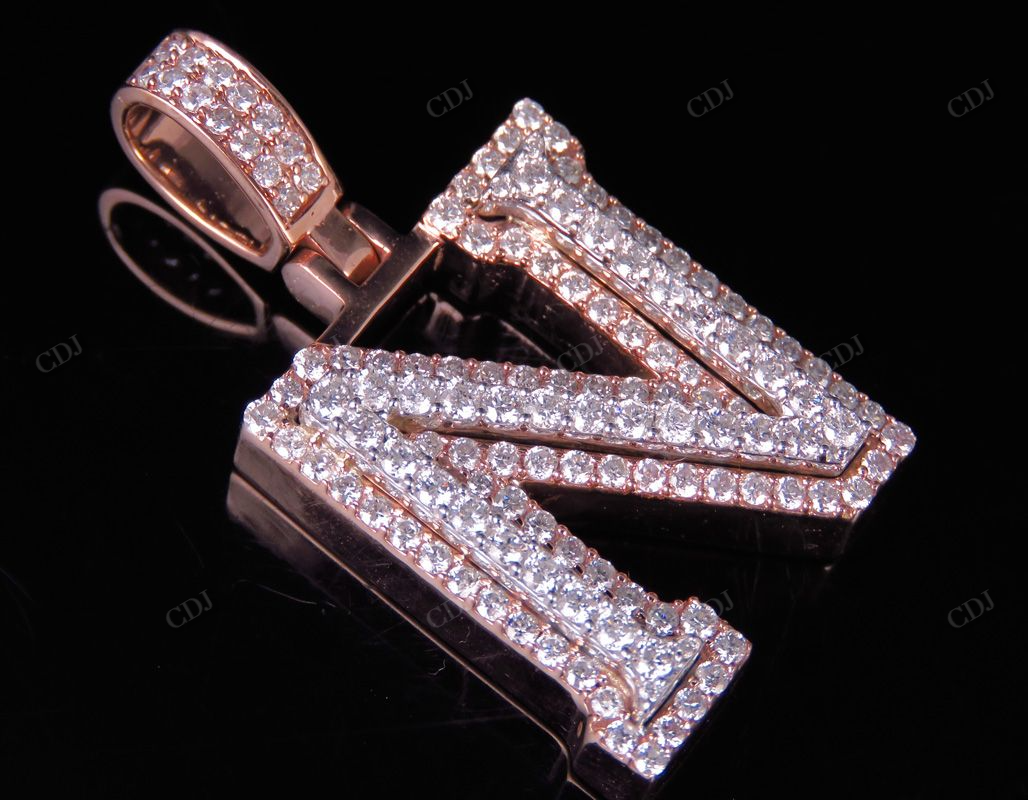 1.5CTW Solid Gold Real Diamond initial 'N' Letter Pendant CustomDiamJewel
