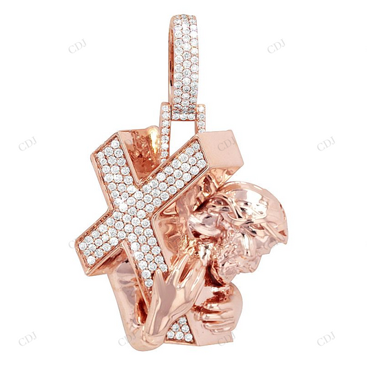 10K Gold Lab Grown Diamond Jesus Carrying Cross Pendant Hip Hop Pendent CustomDiamJewel