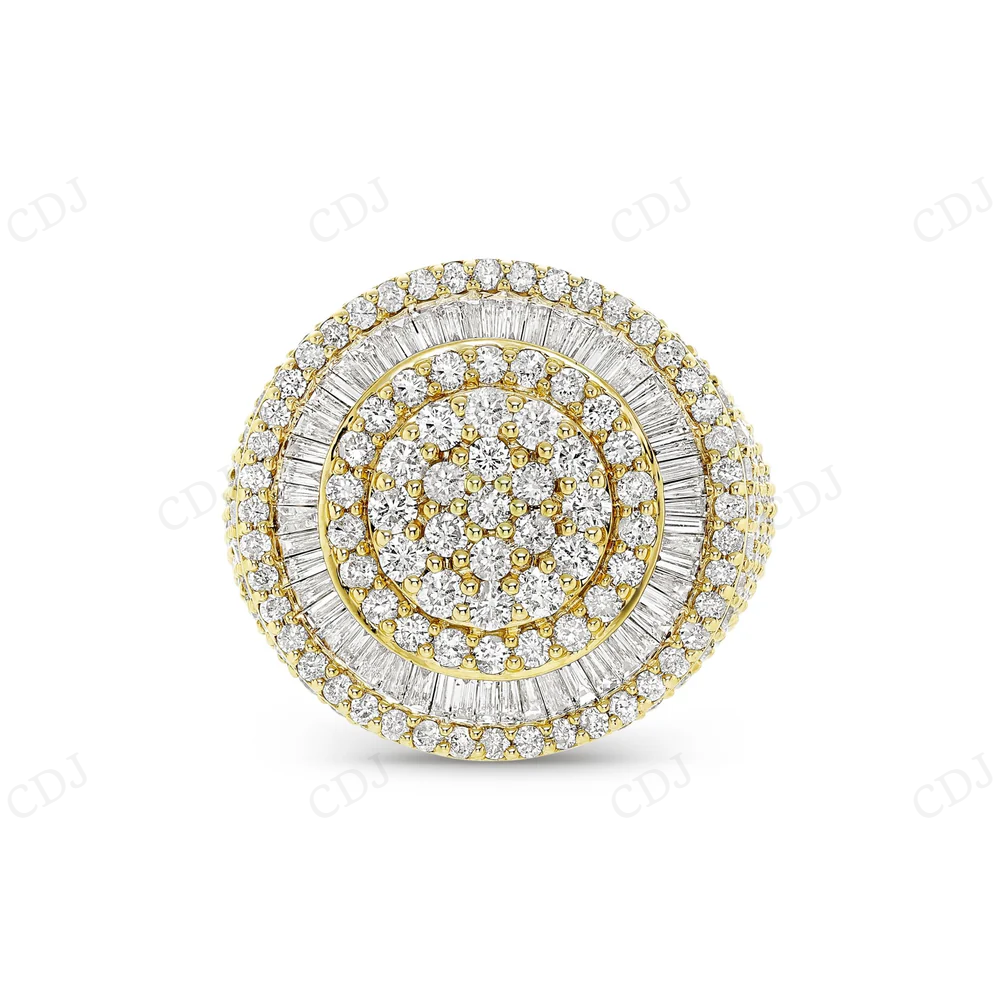 18kt Yellow Gold Circle Halo Baguette Diamond Moissanite Ring hip hop jewelry CustomDiamJewel