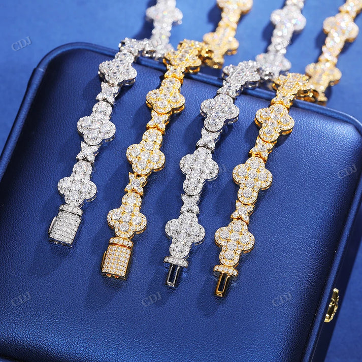 10mm S925 Moissanite Cross Stationed Star Link Tennis Chain hip hop jewelry CustomDiamJewel