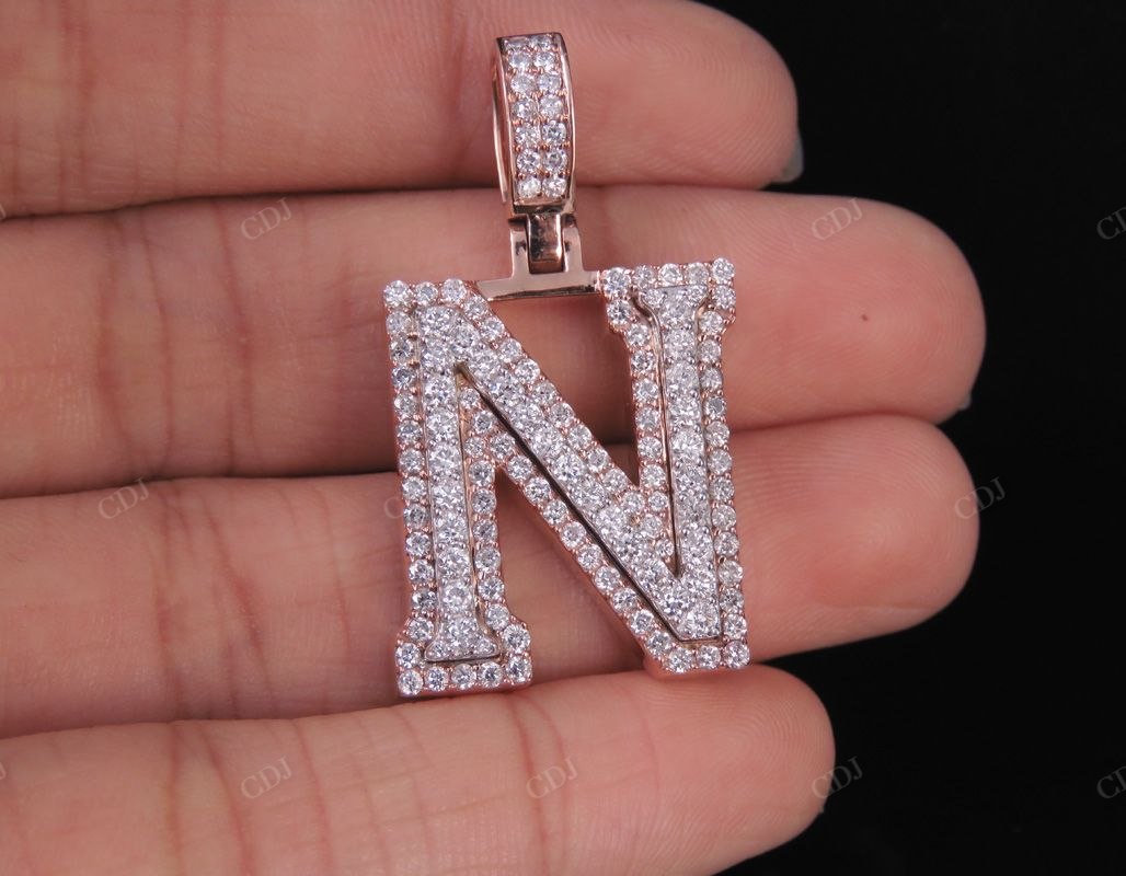1.5CTW Solid Gold Real Diamond initial 'N' Letter Pendant CustomDiamJewel