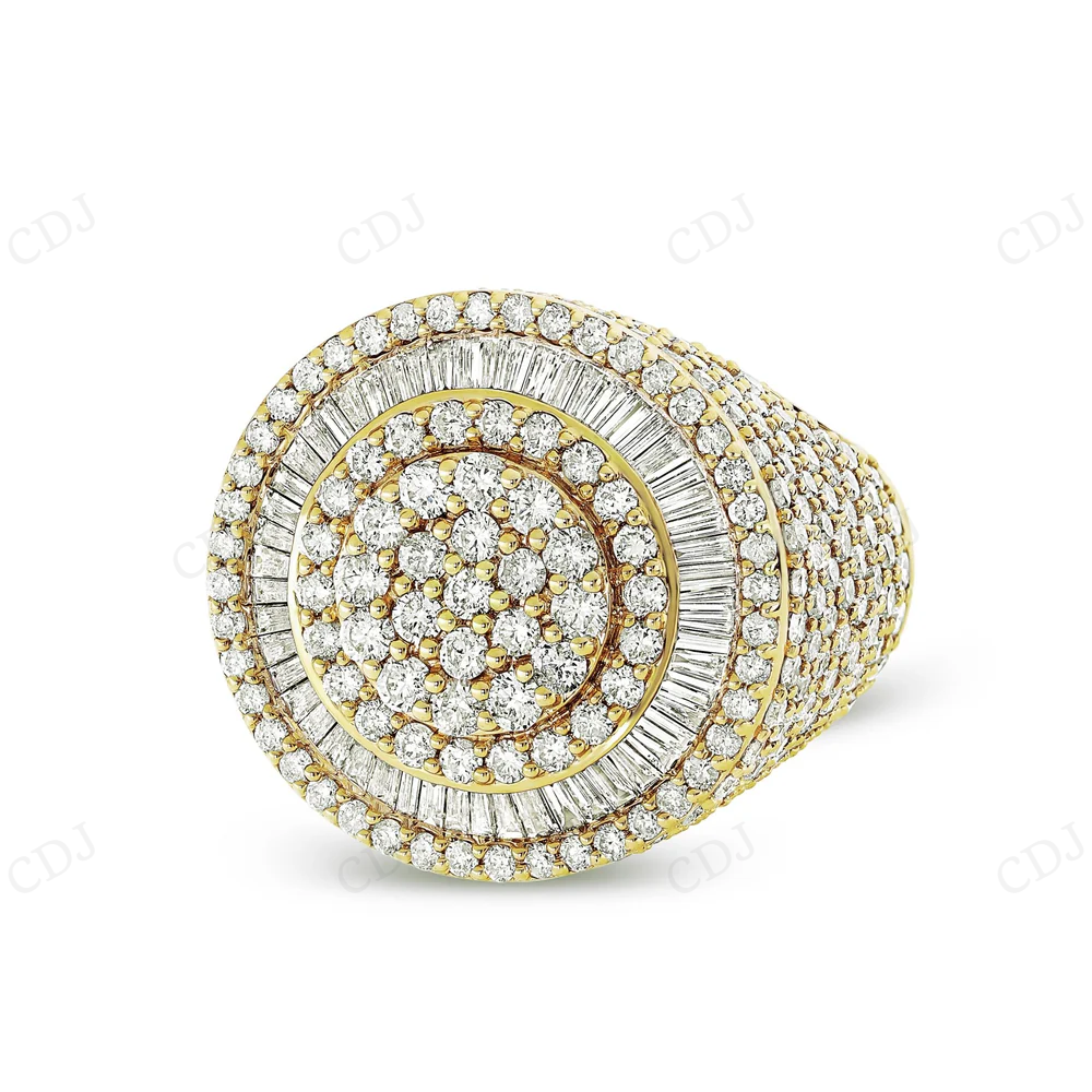 18kt Yellow Gold Circle Halo Baguette Diamond Moissanite Ring hip hop jewelry CustomDiamJewel