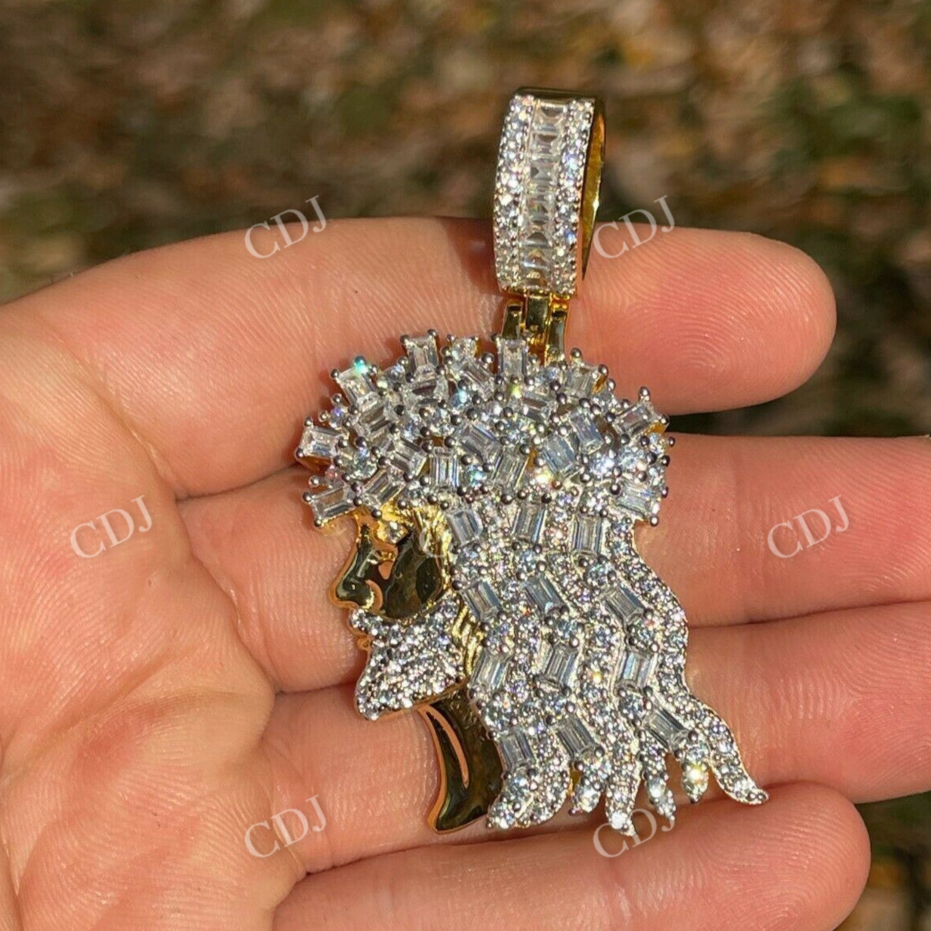 Jesus Piece Baguette Diamond Iced Pendant  customdiamjewel   