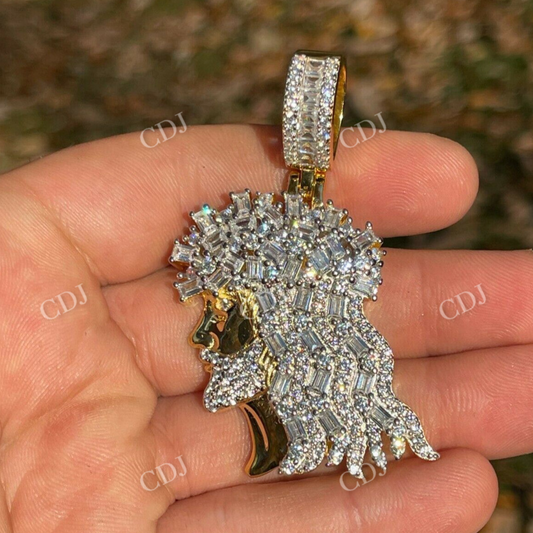 Jesus Piece Baguette Diamond Iced Pendant  customdiamjewel   