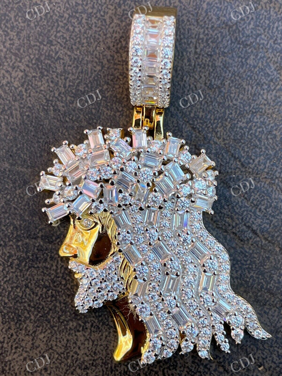 Jesus Piece Baguette Diamond Iced Pendant  customdiamjewel   