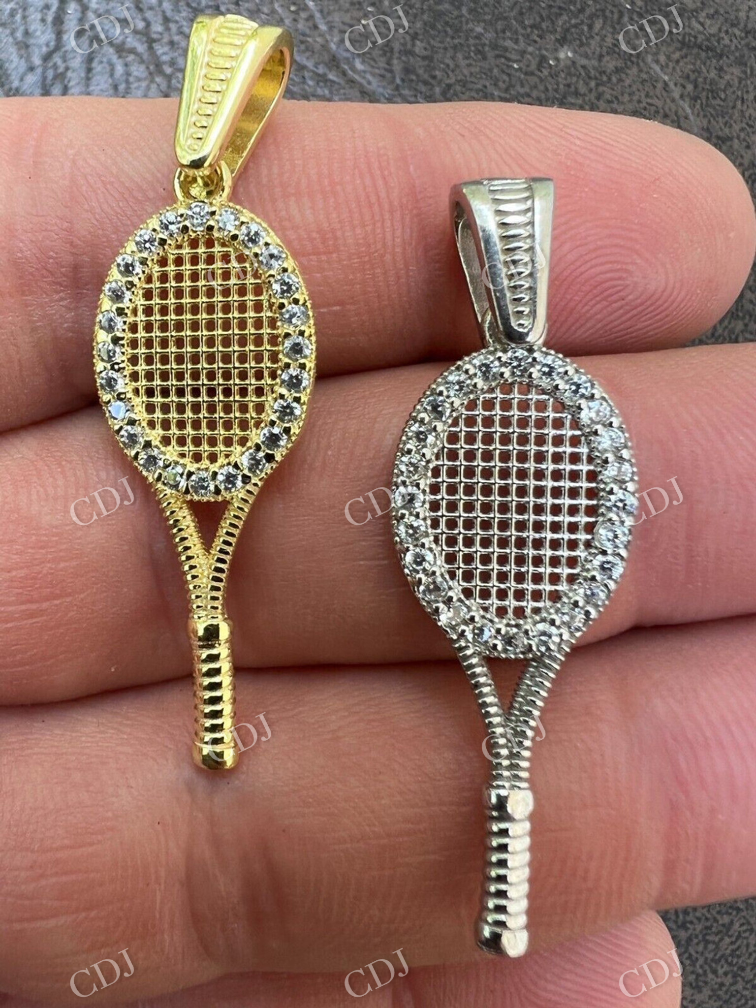 Round Diamond Tennis Racket Pendant  customdiamjewel   