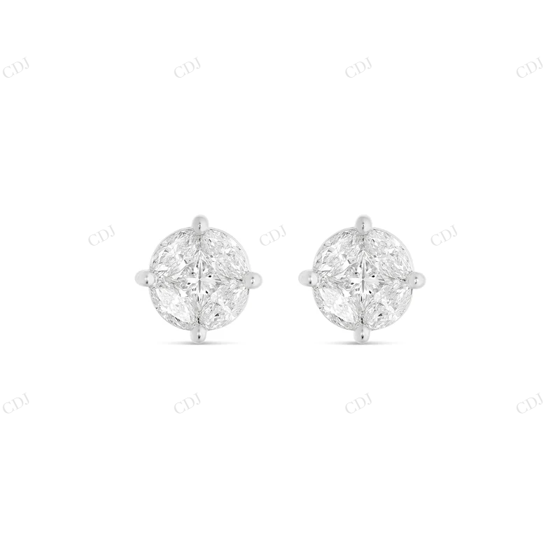Unique Diamond Earrings with Marquise and Round Cut Diamonds Stud earrings CustomDiamJewel