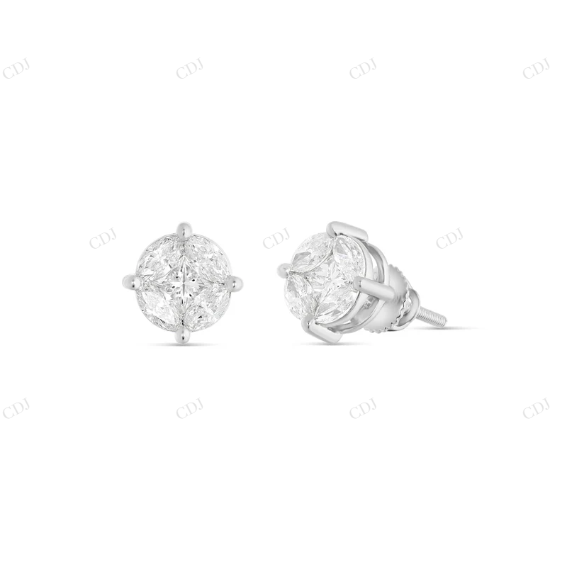 Unique Diamond Earrings with Marquise and Round Cut Diamonds Stud earrings CustomDiamJewel