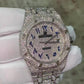 Full White AP Regular Belt Arabic Blue Digit Moissanite Diamond Watch hip hop jewelry CustomDiamJewel