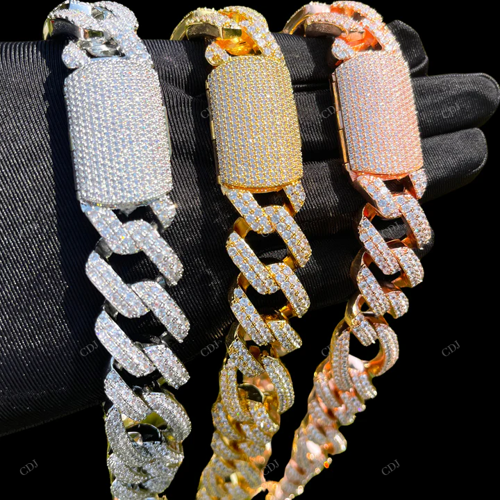18K Yellow Rose White gold Plated Cuban Link Chain CustomDiamJewel