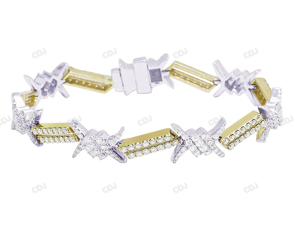 Two Tone Silver Moissanite Barbed Wire Thorn Bracelet
