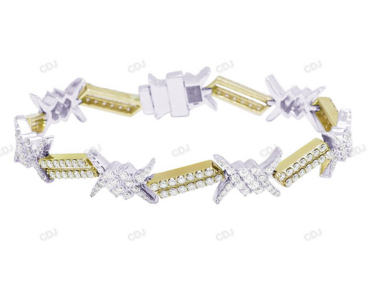 Two Tone Silver Moissanite Barbed Wire Thorn Bracelet