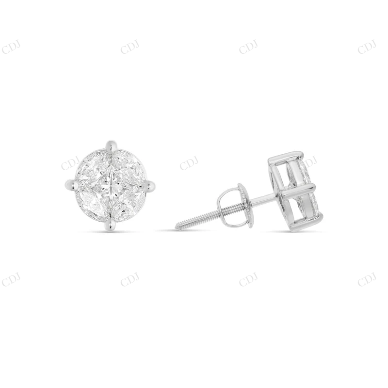 Unique Diamond Earrings with Marquise and Round Cut Diamonds Stud earrings CustomDiamJewel