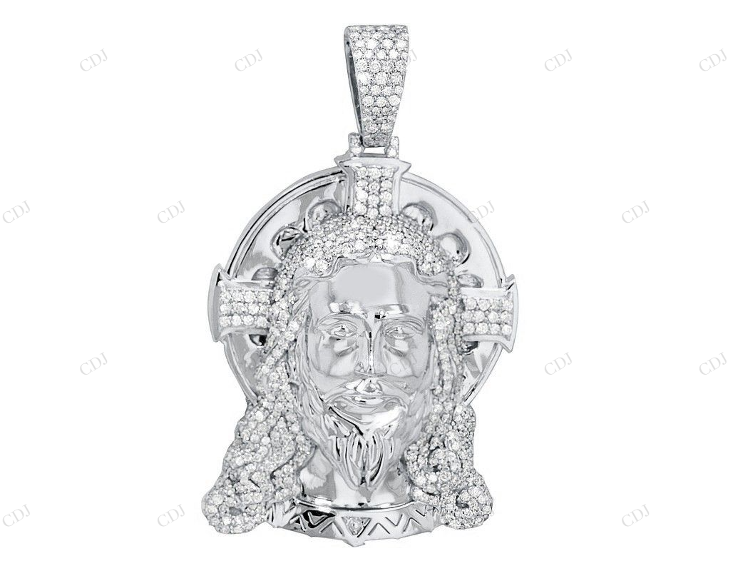 Jesus Head 10K Gold Lab Grown Diamond Halo Cross Pendant Hip Hop Pendent CustomDiamJewel