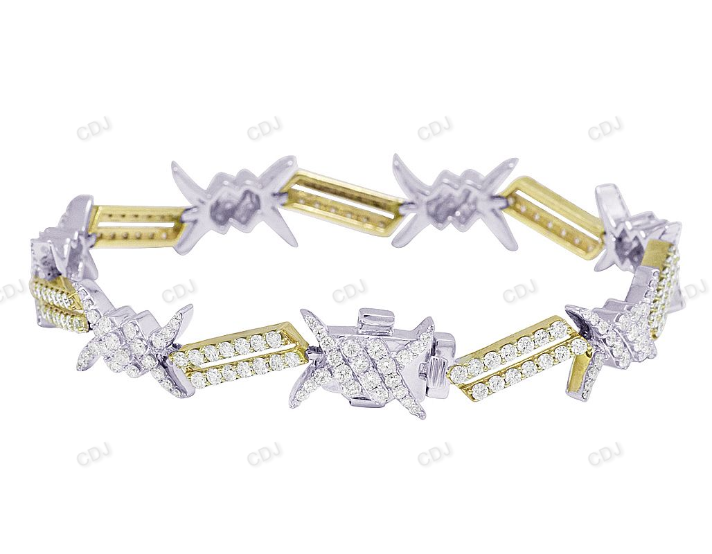 Two Tone Silver Moissanite Barbed Wire Thorn Bracelet