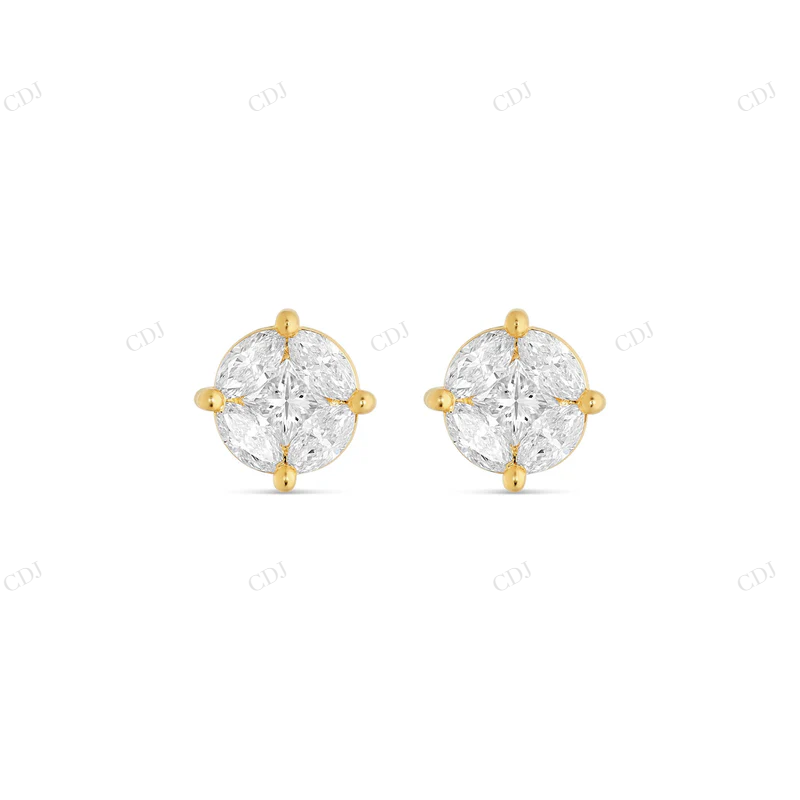 Unique Diamond Earrings with Marquise and Round Cut Diamonds Stud earrings CustomDiamJewel