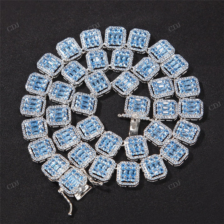 13MM Aquamarine Baguette Diamond Chain hip hop jewelry CustomDiamJewel