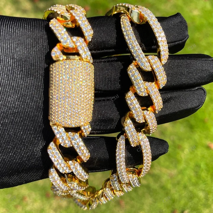 18K Yellow Rose White gold Plated Cuban Link Chain CustomDiamJewel