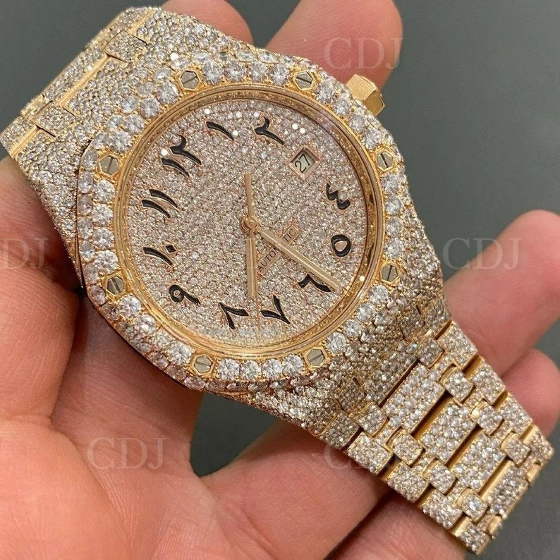 VVS Moissanite Rose Gold Plated Full Iced Bust Down AP Watch customdiamjewel