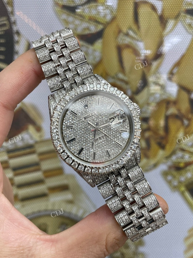 36 mm Rolex Jubilee Full White Date Just Moissanite Watch For Men customdiamjewel