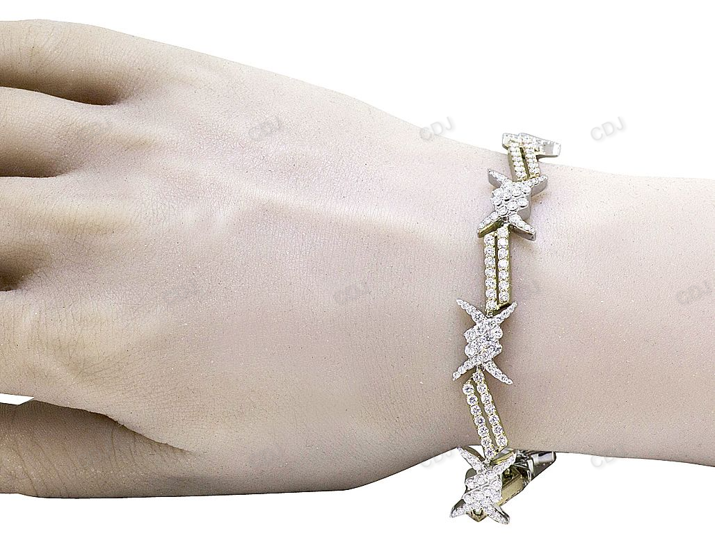 Two Tone Silver Moissanite Barbed Wire Thorn Bracelet
