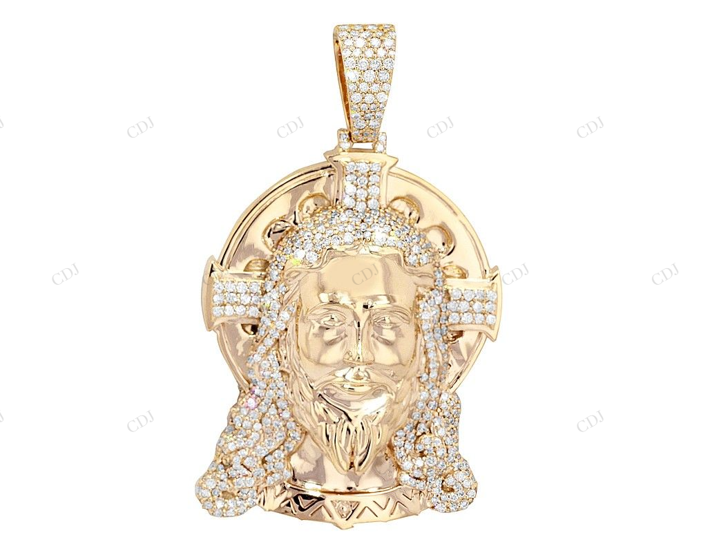 Jesus Head 10K Gold Lab Grown Diamond Halo Cross Pendant Hip Hop Pendent CustomDiamJewel
