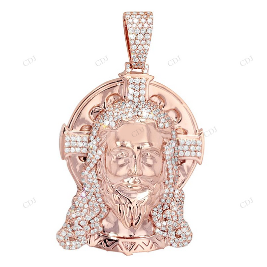 Jesus Head 10K Gold Lab Grown Diamond Halo Cross Pendant Hip Hop Pendent CustomDiamJewel