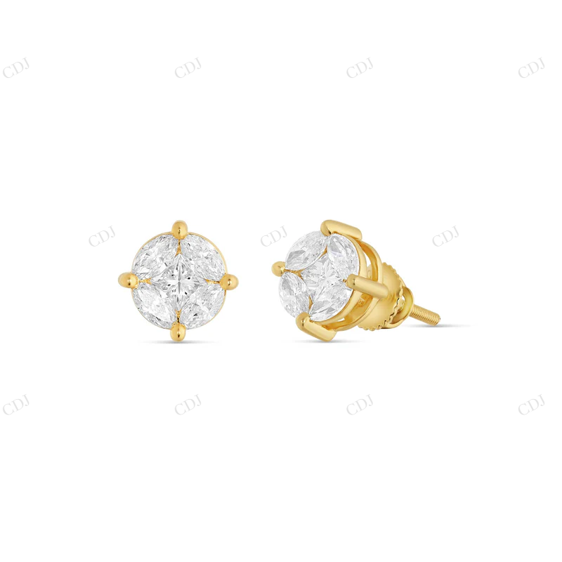 Unique Diamond Earrings with Marquise and Round Cut Diamonds Stud earrings CustomDiamJewel