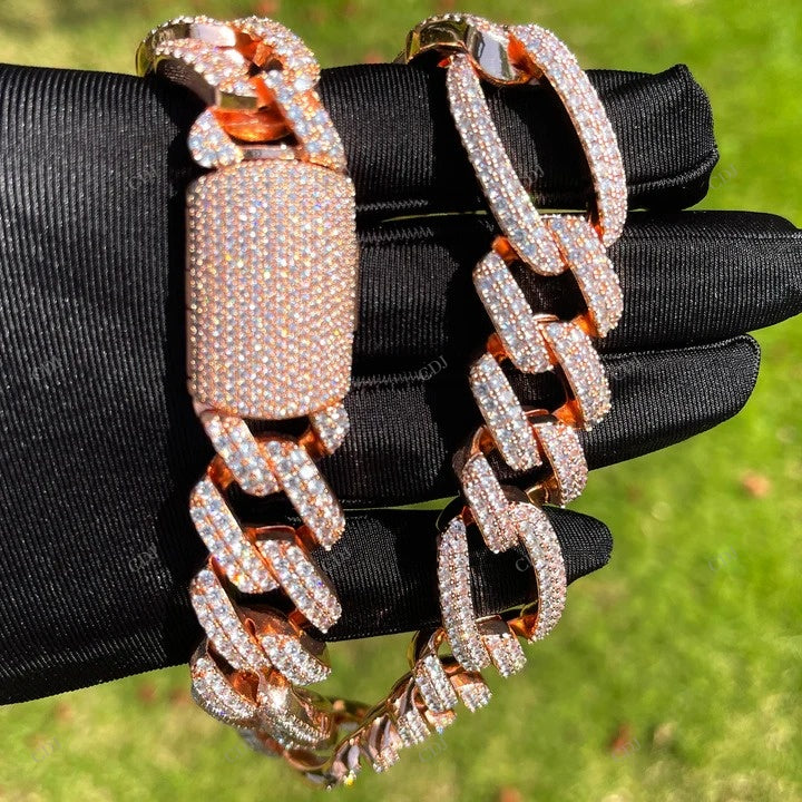 18K Yellow Rose White gold Plated Cuban Link Chain CustomDiamJewel
