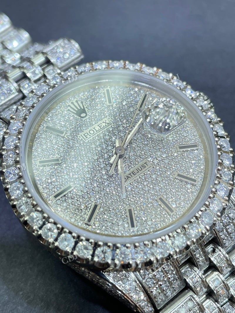 36 mm Rolex Jubilee Full White Date Just Moissanite Watch For Men customdiamjewel