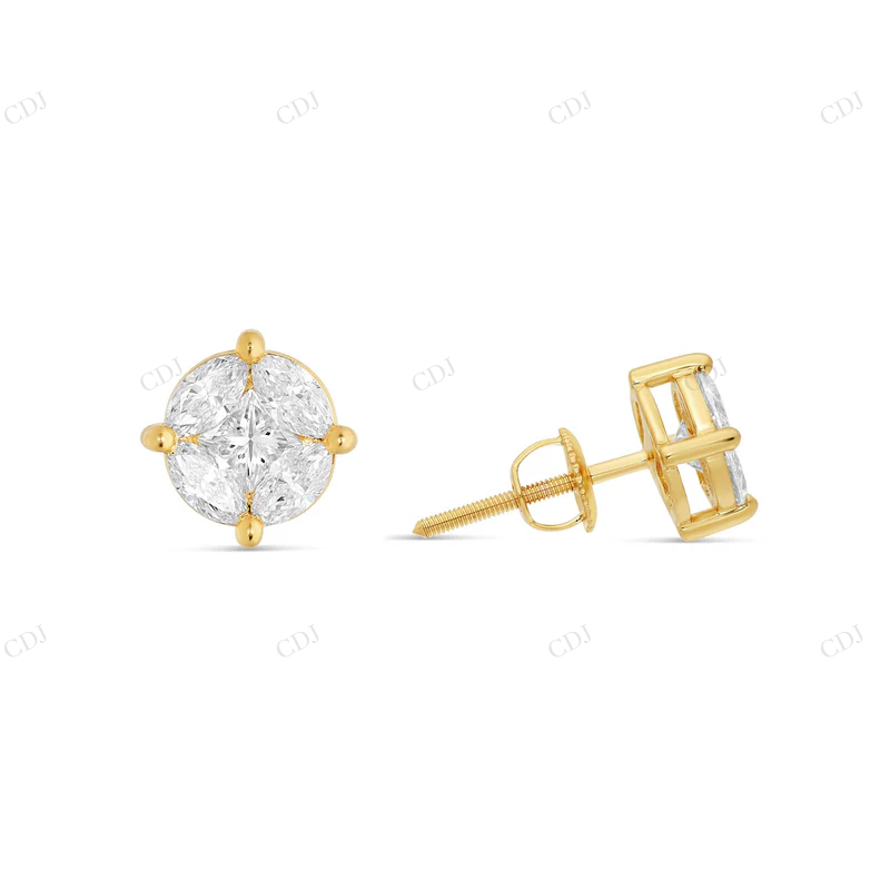Unique Diamond Earrings with Marquise and Round Cut Diamonds Stud earrings CustomDiamJewel