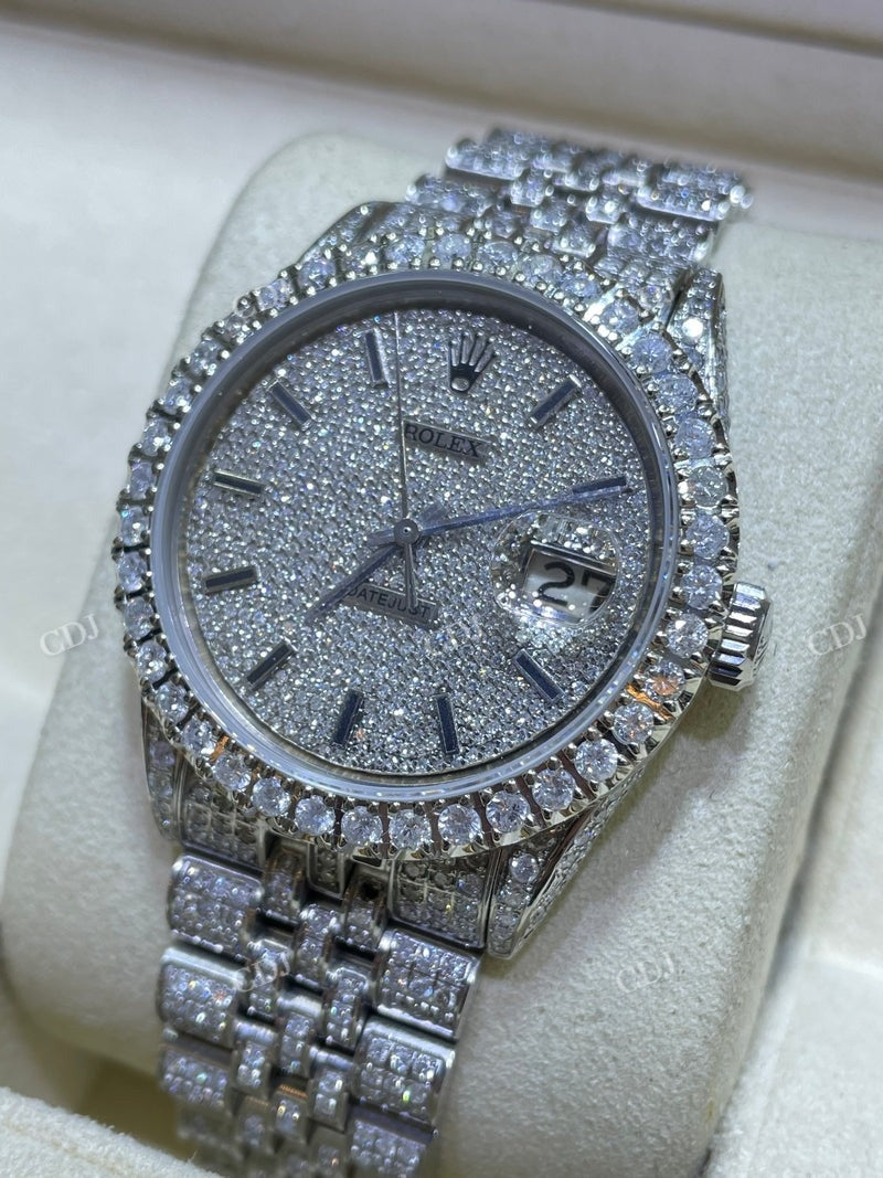 36 mm Rolex Jubilee Full White Date Just Moissanite Watch For Men customdiamjewel