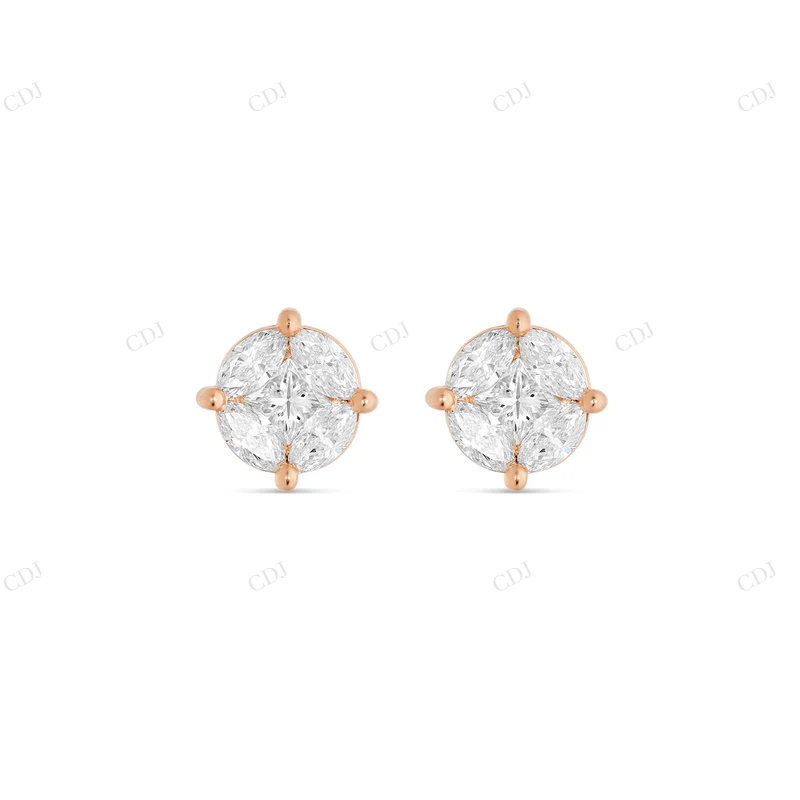 Unique Diamond Earrings with Marquise and Round Cut Diamonds Stud earrings CustomDiamJewel