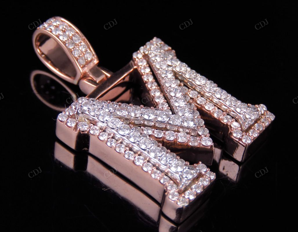 1.5CTW 10k Solid Gold Diamond 3D Initial M Letter Pendant CustomDiamJewel